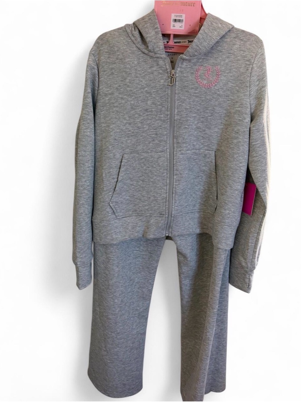 Juicy Couture Grey Zip Hoodie and Pants Pajama Set with Pink Logo